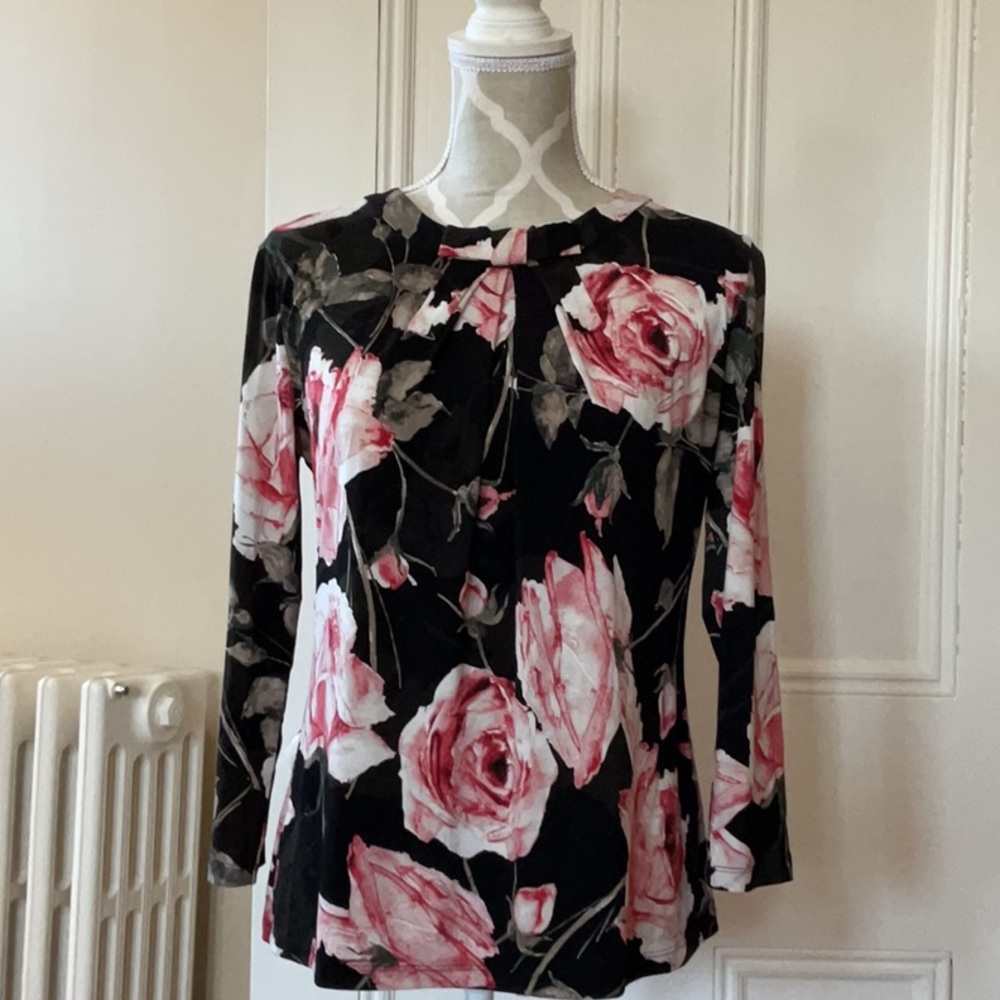 Karl Lagerfeld Paris Floral Black and Pink Women's Top
